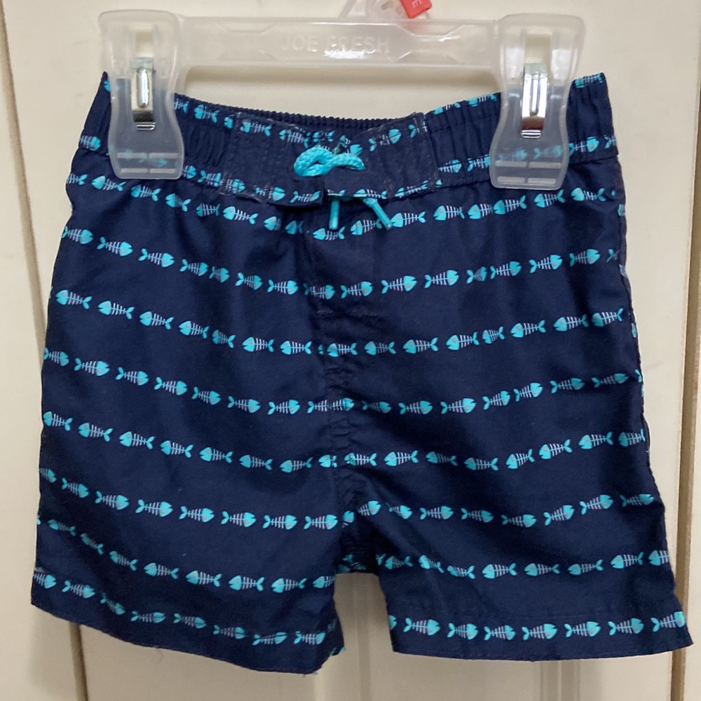 Joe Fresh NWOT 6-12 Month Navy Blue Fish Bone Swimming Trunks